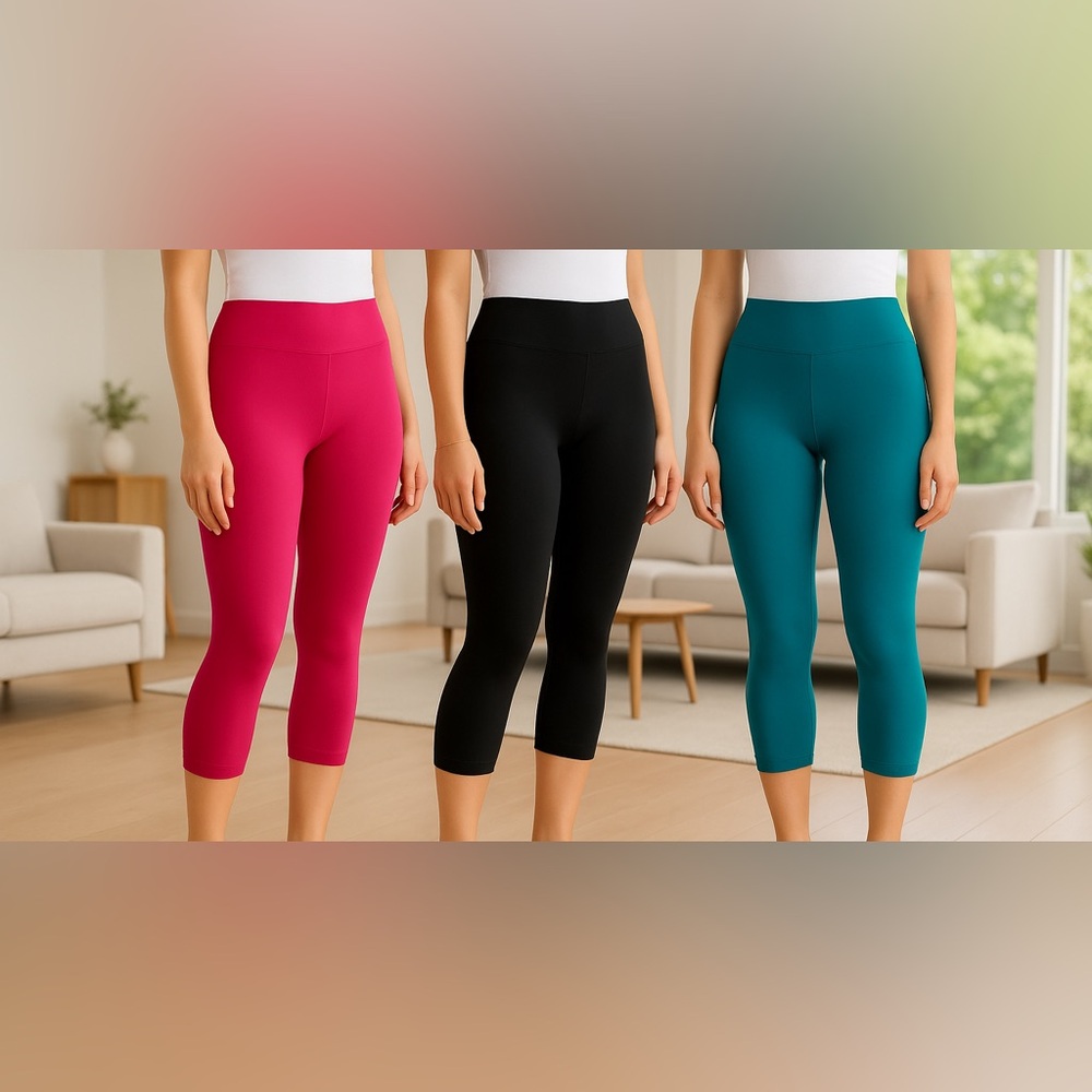 NEW Capri Leggings For Women Black White Pink & more - Picture 3 of 11